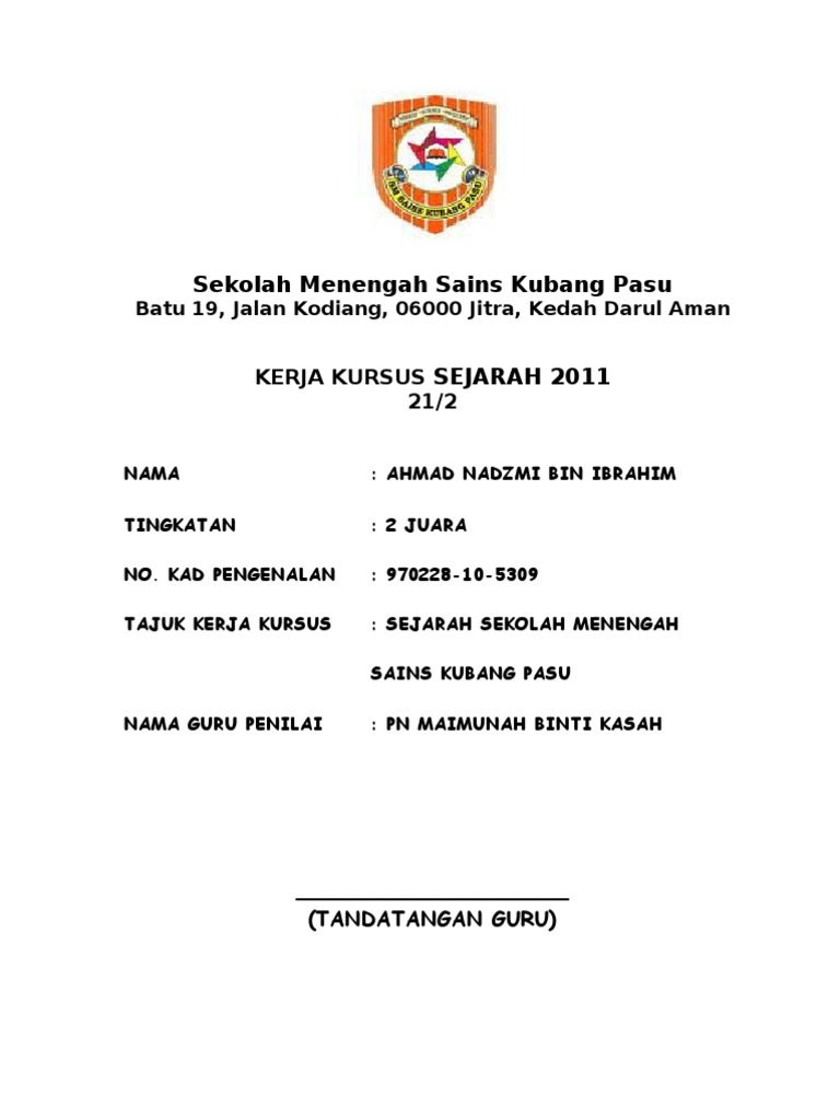 Kerja Kursus Sejarah Tingkatan 2 Sejarah Sekolah