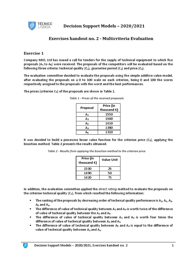 Decision Support Models Exercises - Multicriteria Evaluation | PDF ...