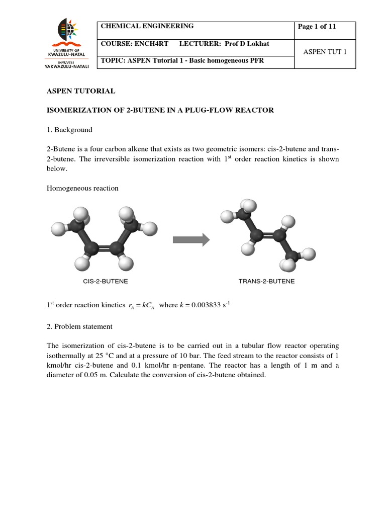 ASPEN Tutorial 1 2021 | PDF | Reaction Rate | Chemical Reactor