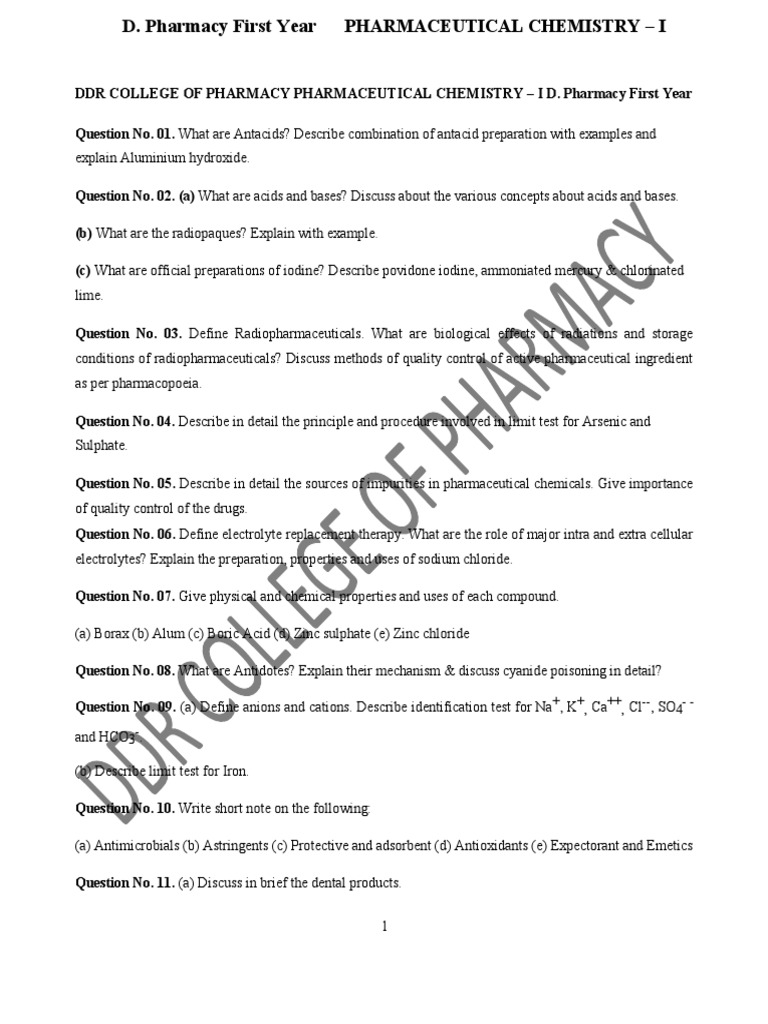 D. Pharmacy Pharmaceutical Chemistry | PDF | Cyanide | Hydroxide