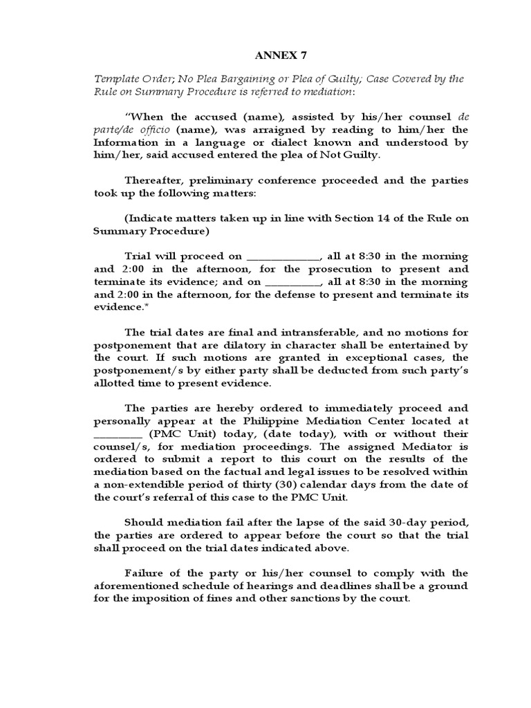Mediation Order for Not Guilty Plea Case | PDF