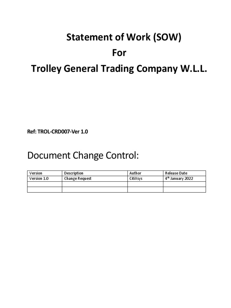 Statement of Work (SOW) For Trolley General Trading Company W.L.L PDF Arbitration Point Of