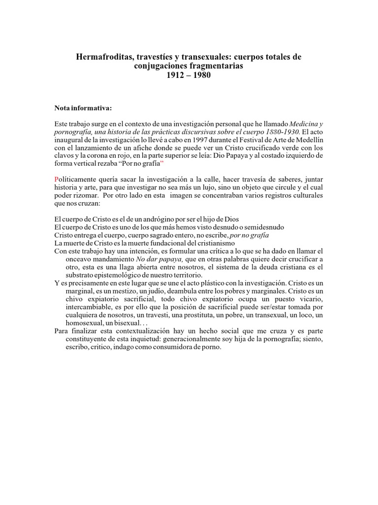 Hermafroditas, Travestíes y Transexuales | PDF | Género | Estudios de