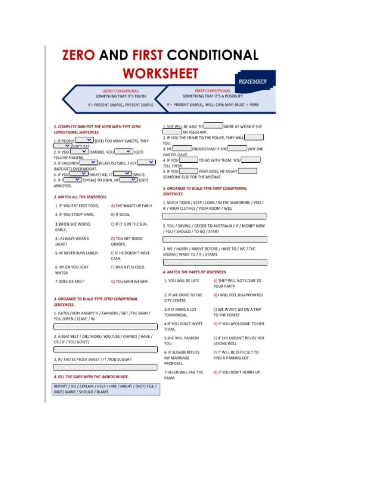 Worksheet About Zero & First Conditionals | PDF
