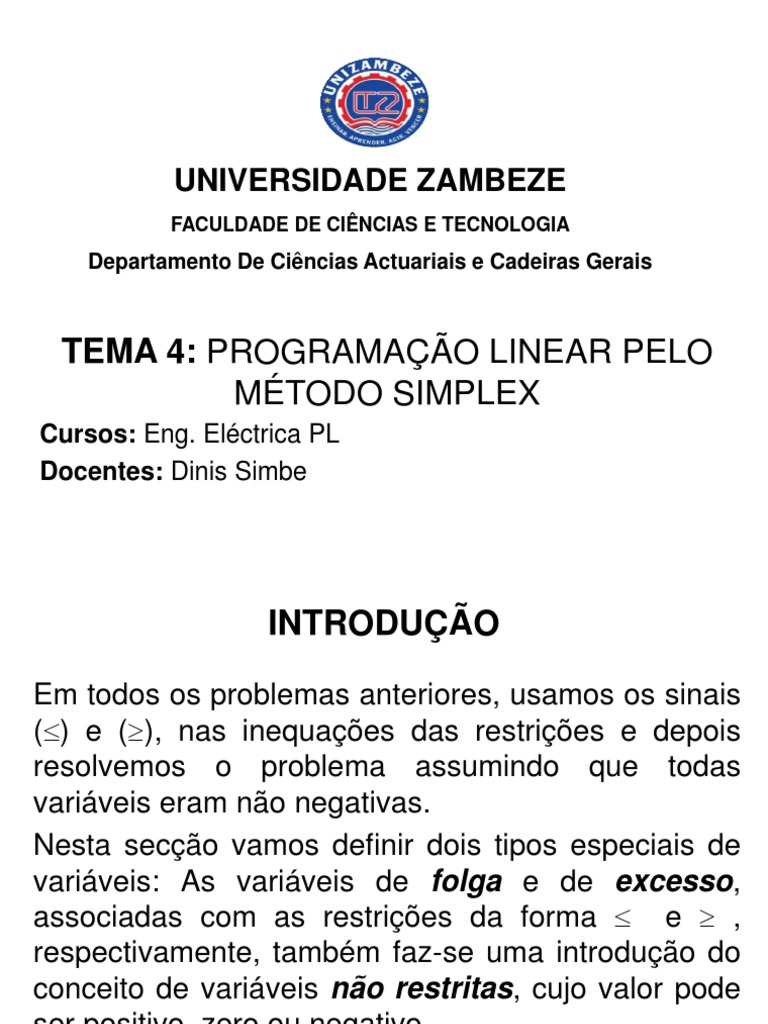 Programa o linear pelo m todo simplex introdu o s vari veis de