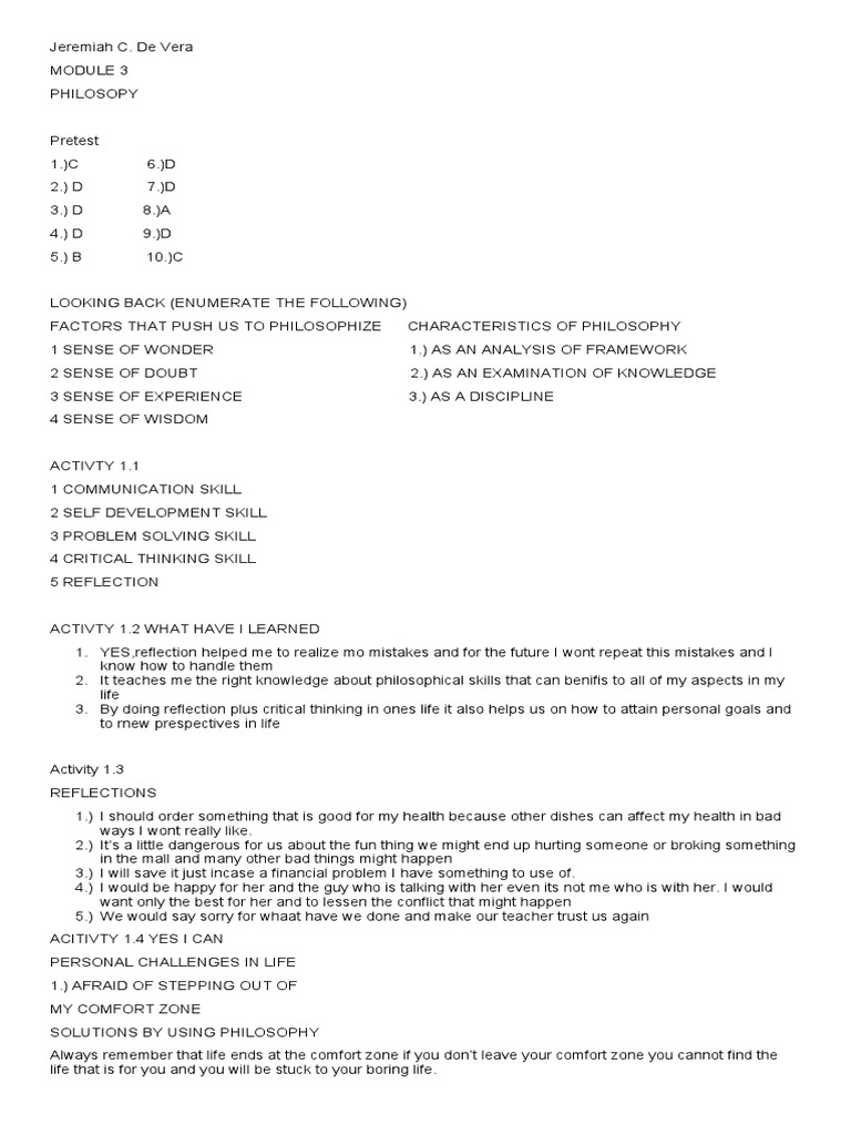 Philosophy Module 3 Answers | PDF | Critical Thinking | Thought