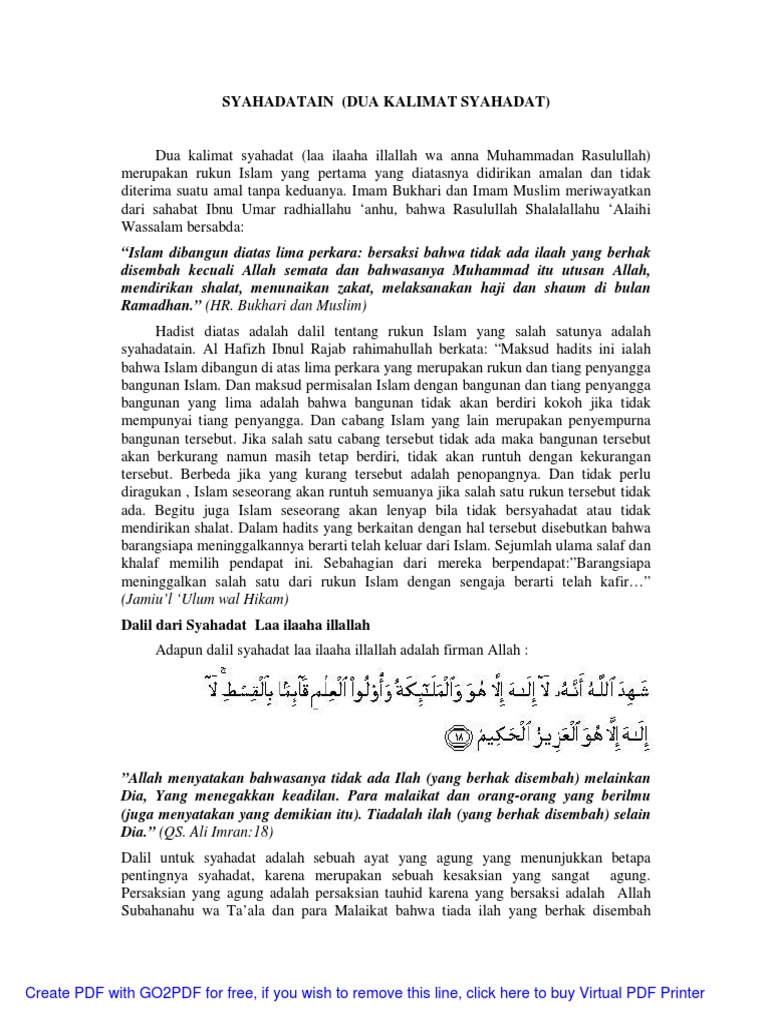 sebutkan 3 kalimat syahadat