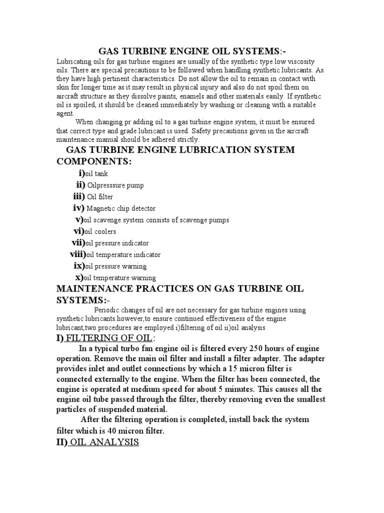 Gas Turbine Engine Oil Maintenance Guide | PDF | Motor Oil | Lubricant