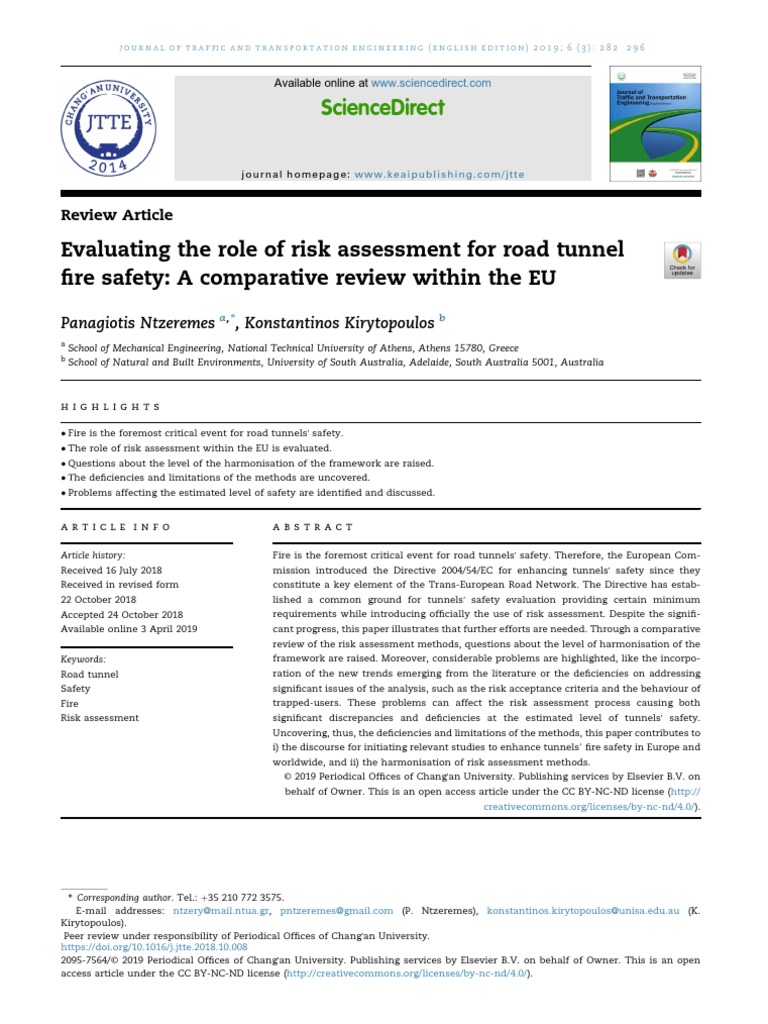 Evaluating The Role of Risk Assessment For Road Tunnel Fire Safety: A ...