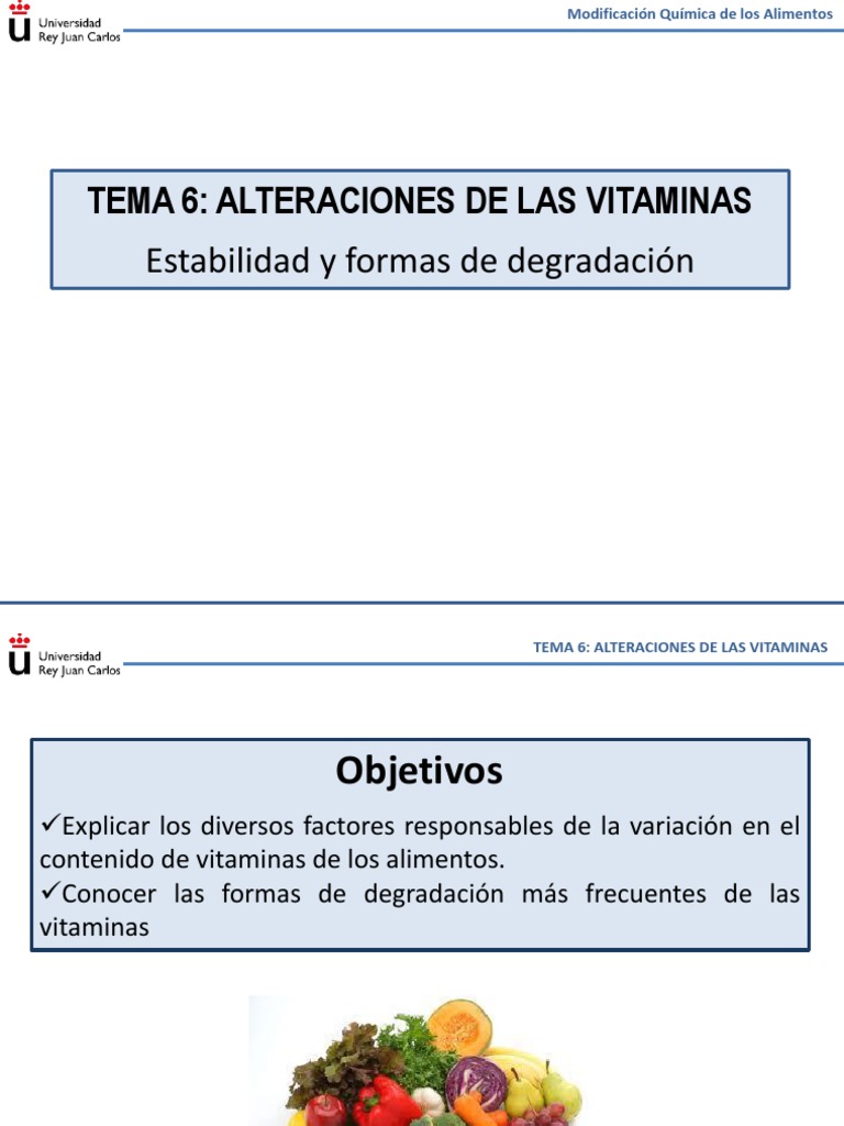 Alteraciones y Estabilidad de Vitaminas | PDF | Alimentos | Antioxidante