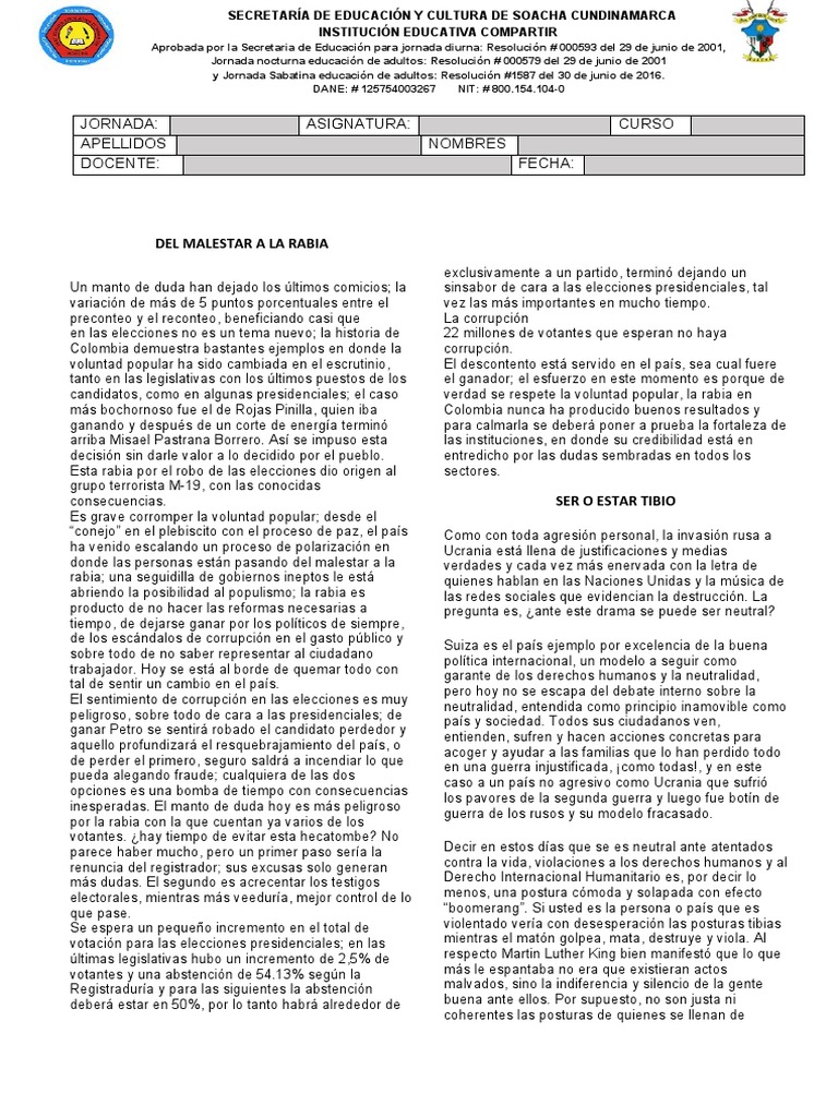 Prueba Icfes 11° 2022 I | PDF | Democracia | Ideologías políticas