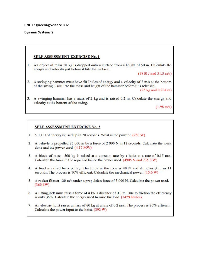 HNC Engineering Science LO2 Self Assessment Questions 2 PDF