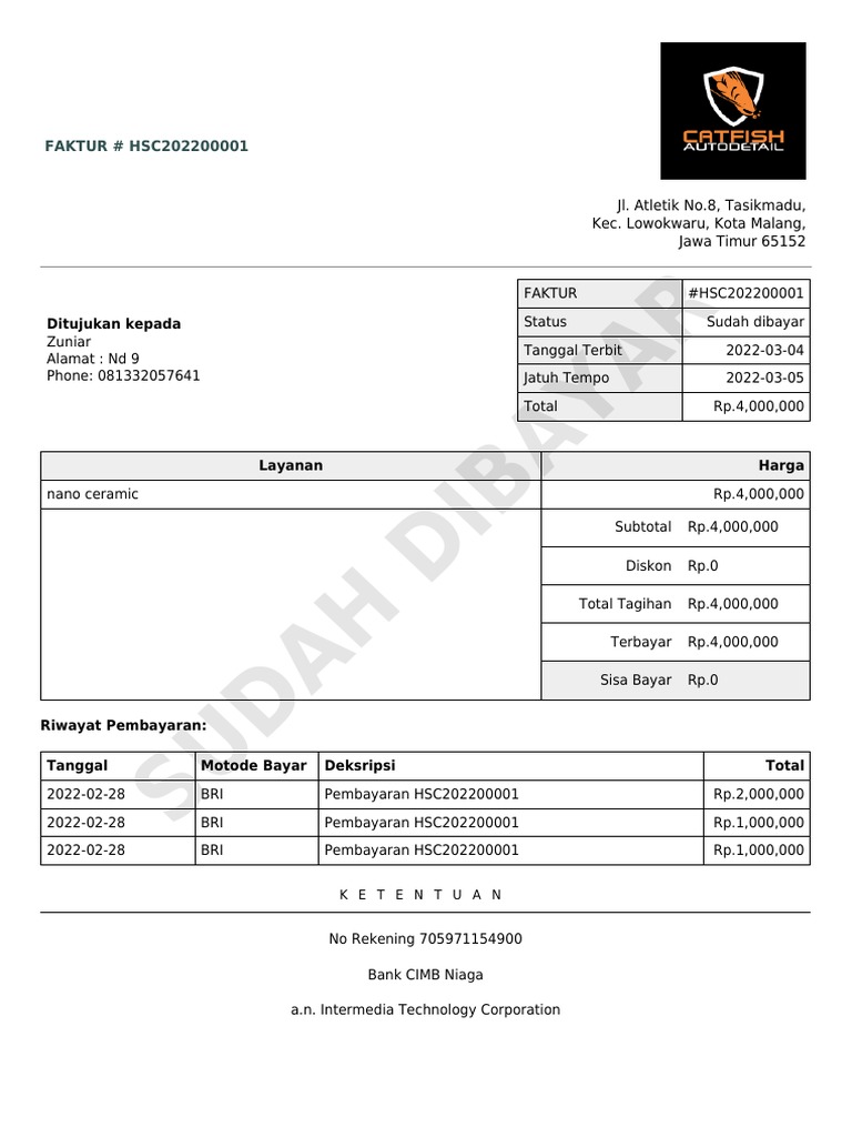 Invoice Car Auto Detailing PDF