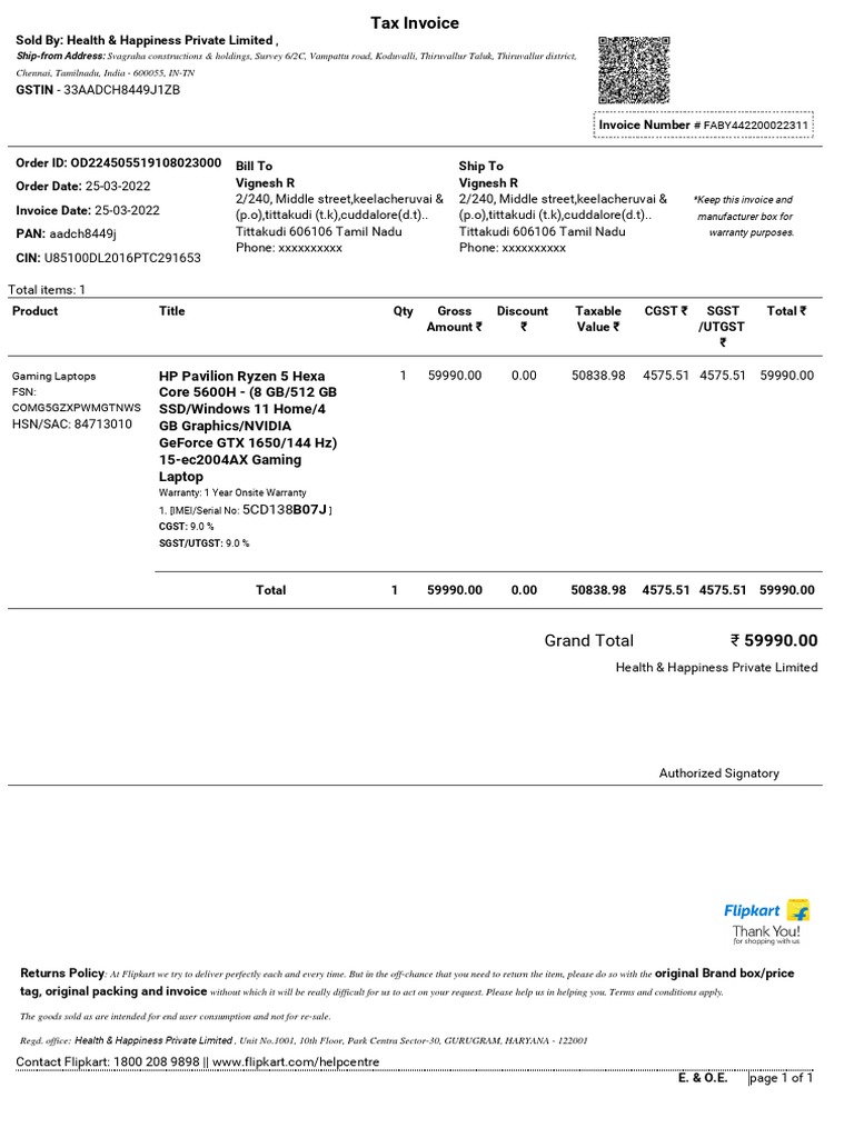 HP Pavilion 15-ec2004ax Invoice | PDF | Computer Hardware | Personal ...