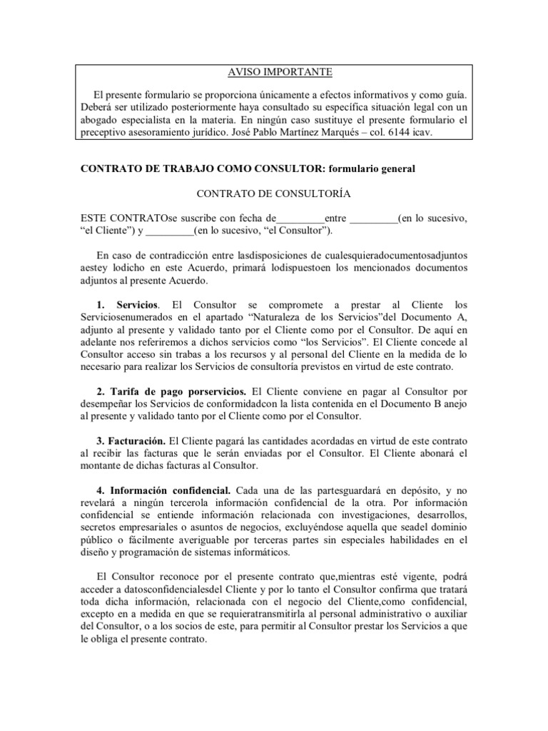 Contrato de Trabajo Consultor