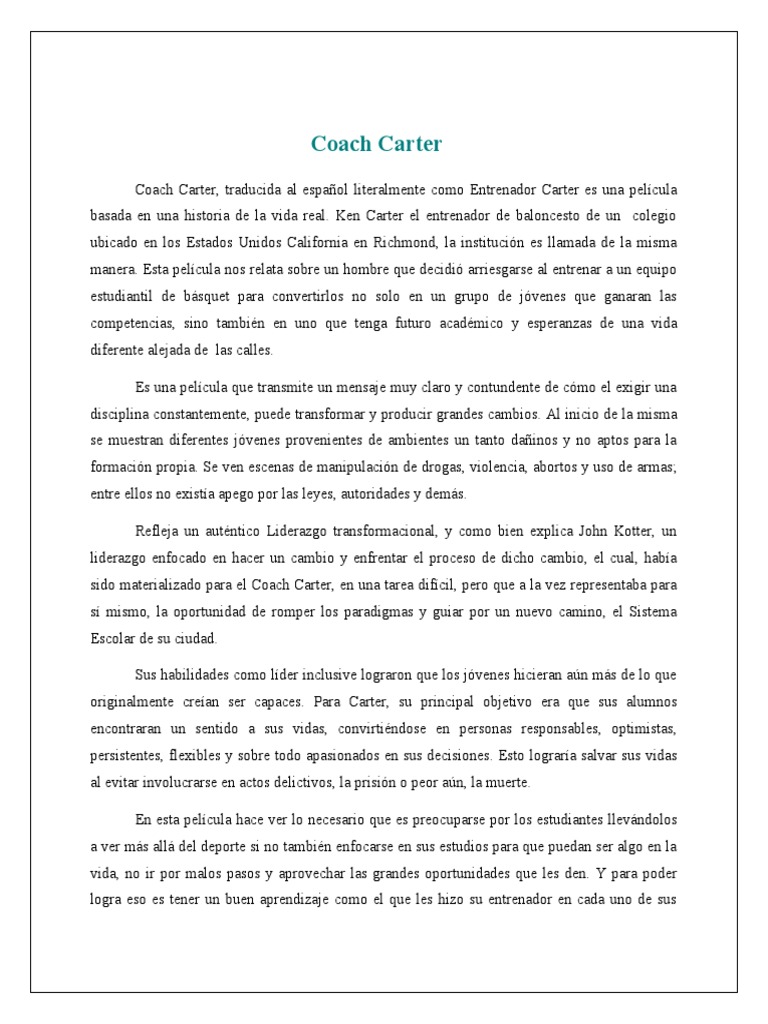 Coach Carter PDF Liderazgo Aprendizaje