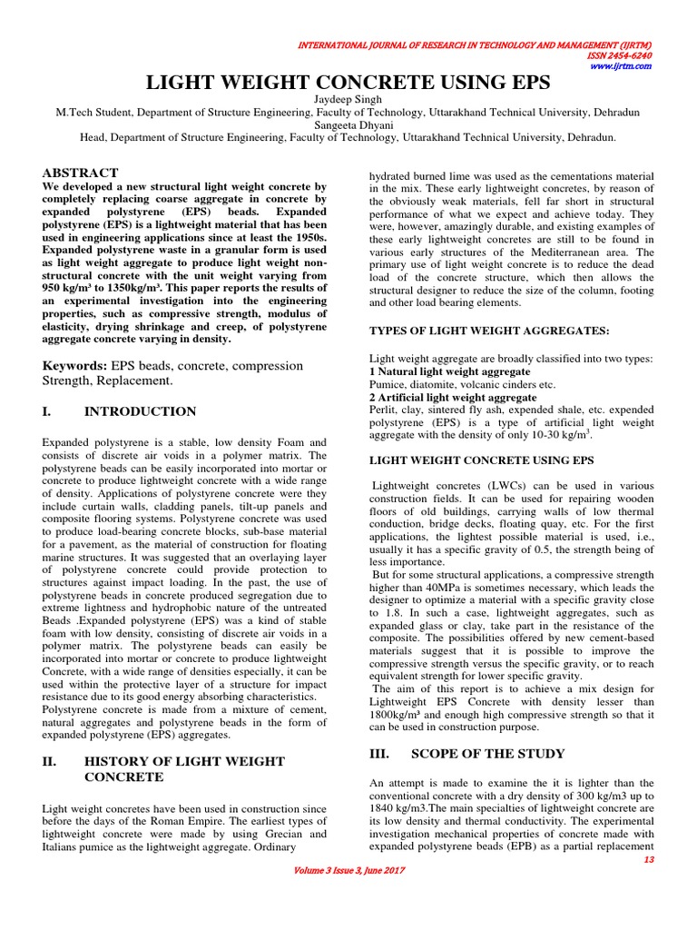 Lightweight Concrete with EPS Beads | PDF | Concrete | Polystyrene