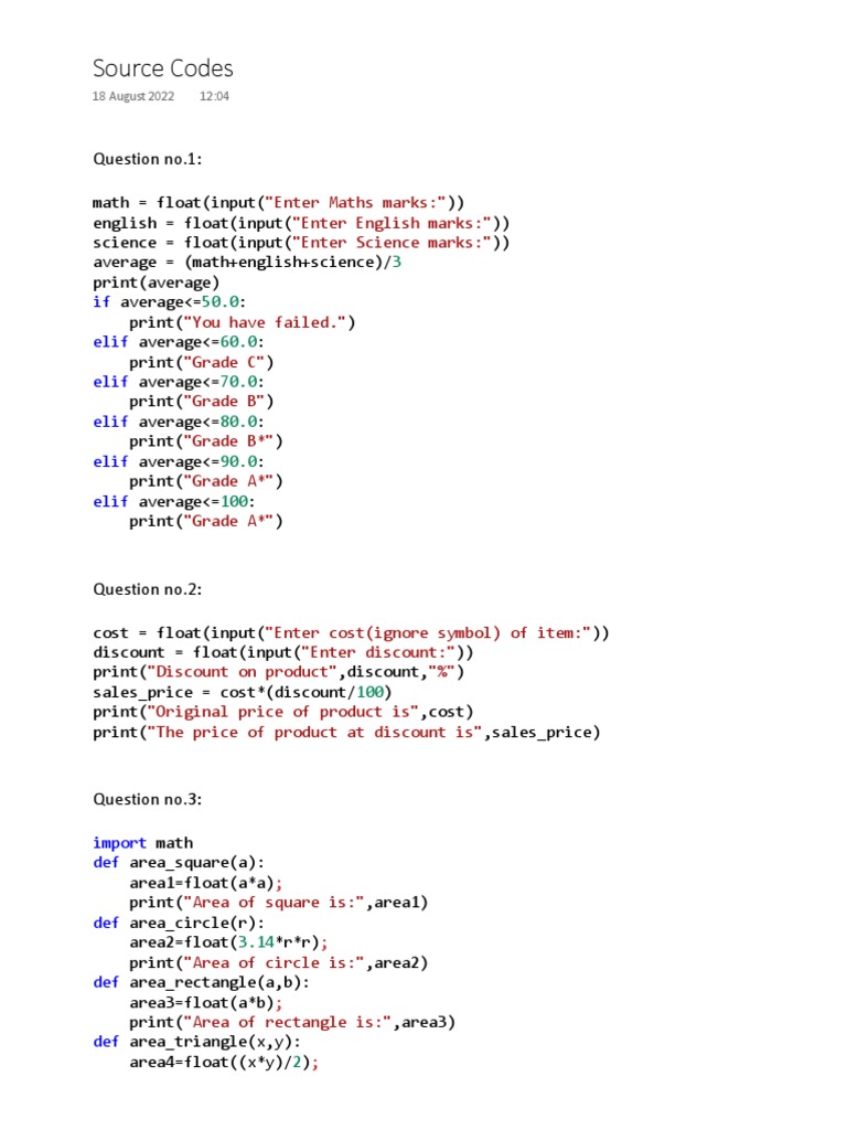 Source Codes: Question No.1 | PDF | Elementary Geometry
