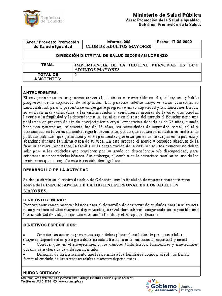 Higiene Personal en Adultos Mayores | PDF | Vejez | Envejecimiento