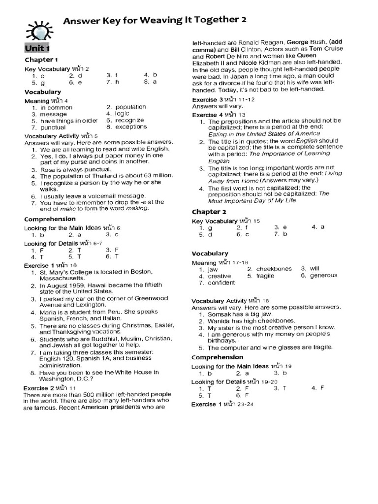 Answer Key For Weaving It Together 2 PDF