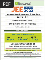 JEE Advanced 2022 Solution Mathematics (Memory Based)