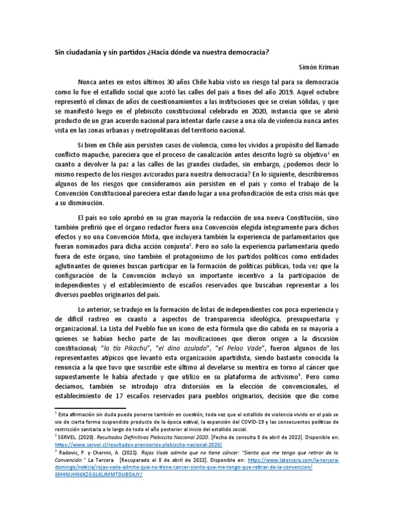 Riesgos para la democracia en Chile | PDF | Democracia | Ideologías ...