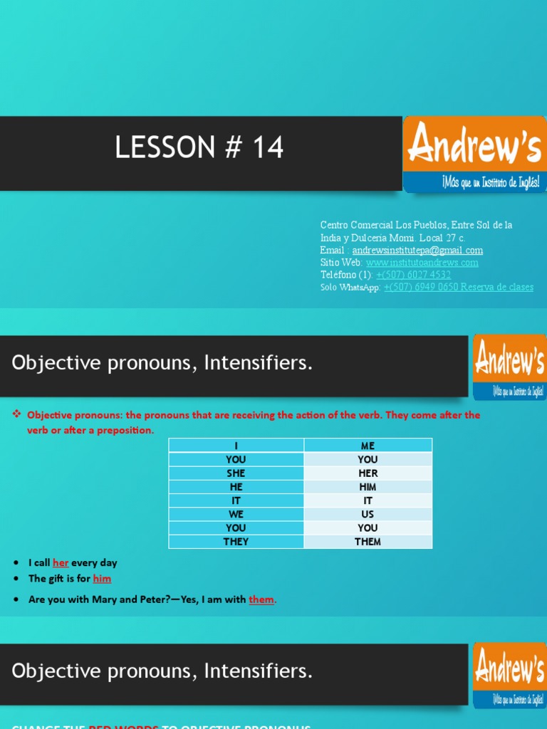 Objective Pronouns and Intensifiers A Lesson on Grammar Structures