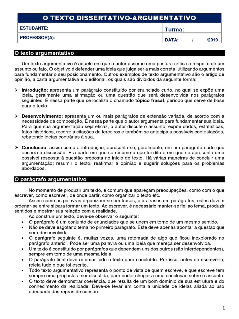 Estrutura do Texto Dissertativo-Argumentativo | PDF | Publicidade ...