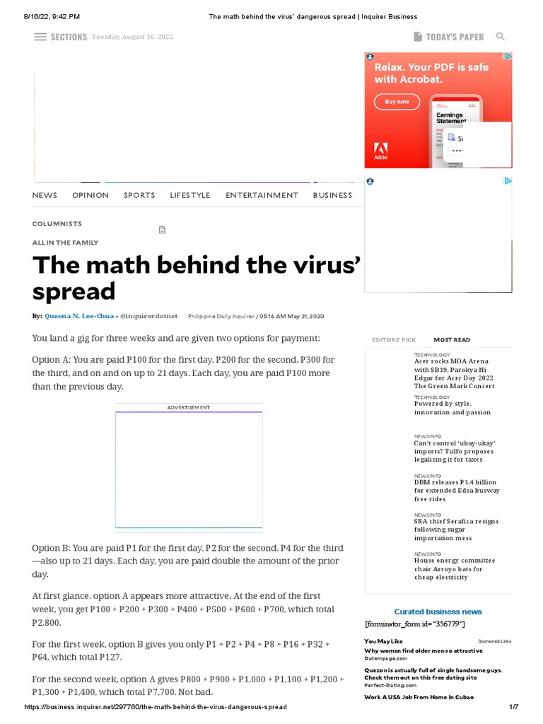 The Math Behind The Virus' Dangerous Spread Inquirer Business PDF