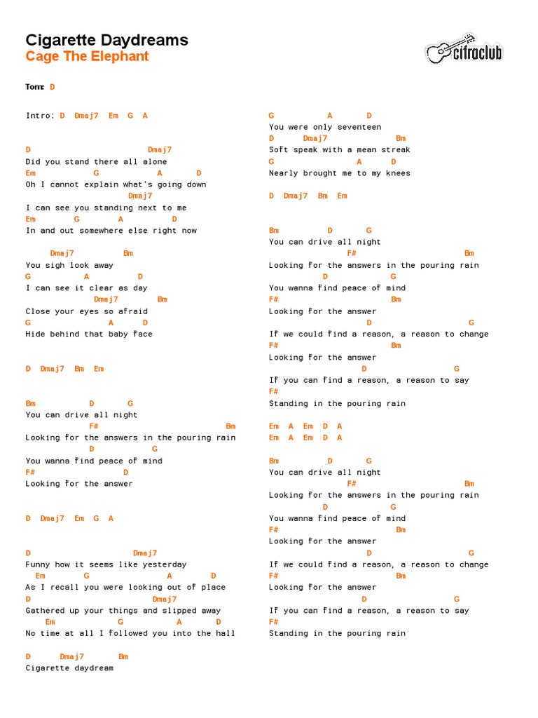 cigarettes daydreams lyrics Cigarette Daydreams Chords & Lyrics