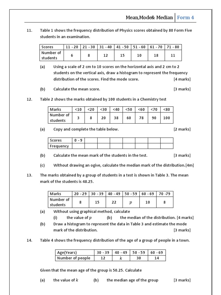 Form 4 Mean, Mode & Median Guide | PDF