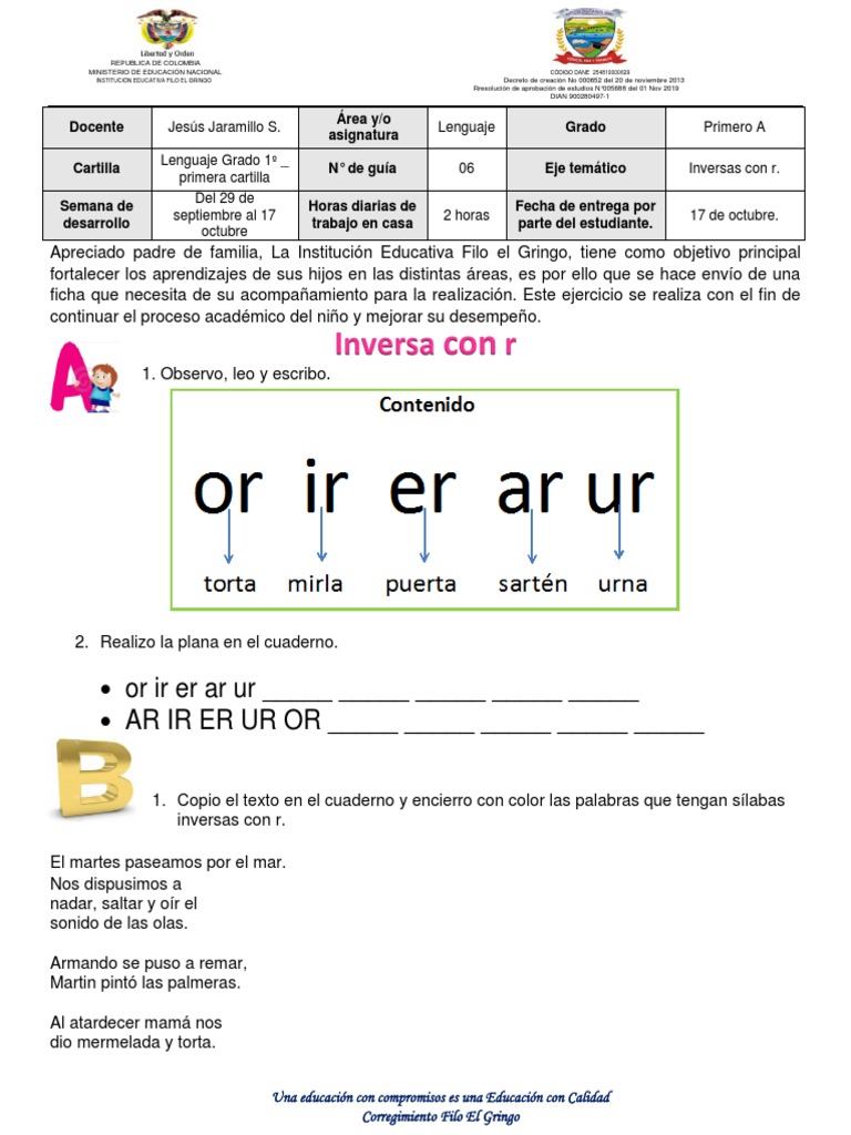 Inversa R: or Ir Er Ar Ur - AR IR ER UR OR | PDF