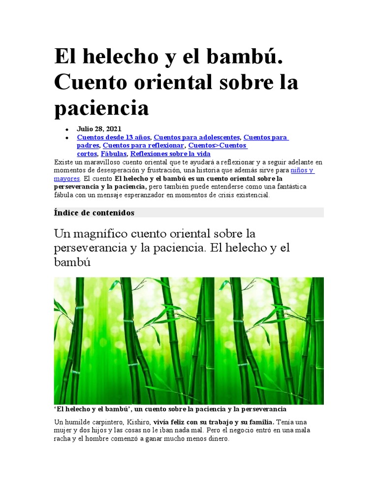 El Helecho y El Bambú | PDF | Artes del Lenguaje y Comunicación | Hogar ...