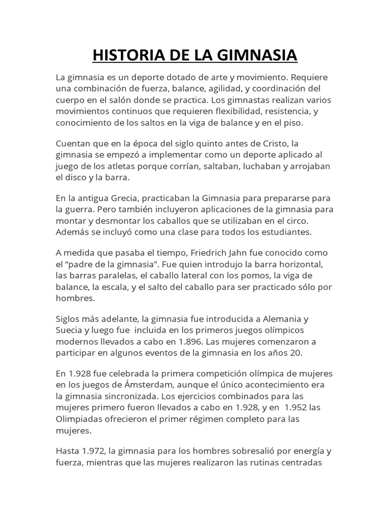 Historia de la Gimnasia a lo Largo del Tiempo | PDF