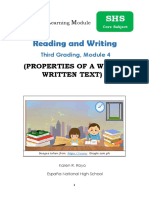Reading and Writing: (Properties of A Well-Written Text) )