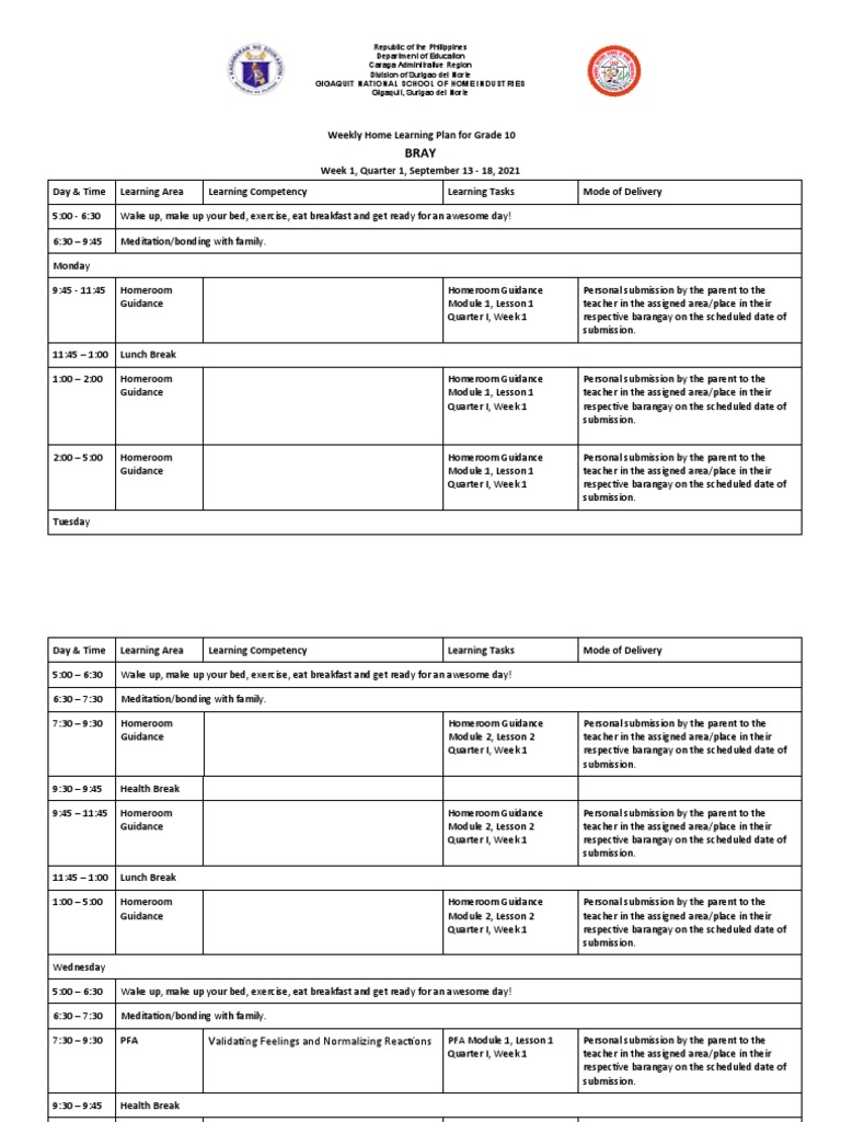 4.WeeklyHomeLearningPlanswithenglish10 PDF Teachers Learning