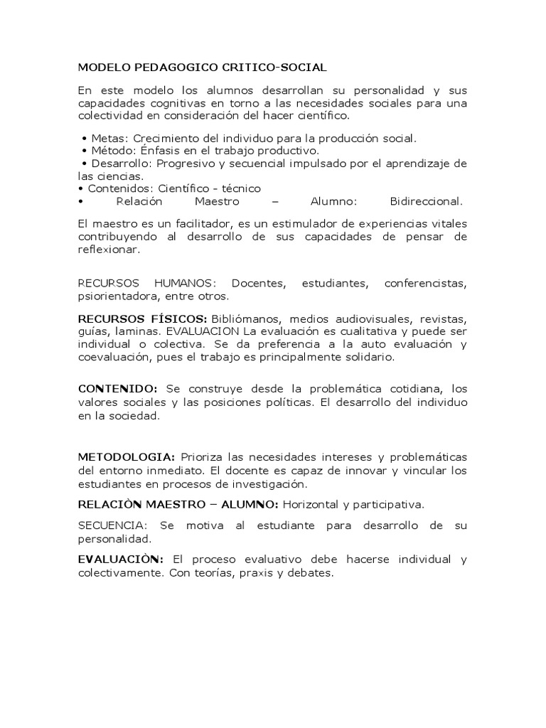 Modelo Pedagogico Critico | PDF | Crecimiento personal y profesional