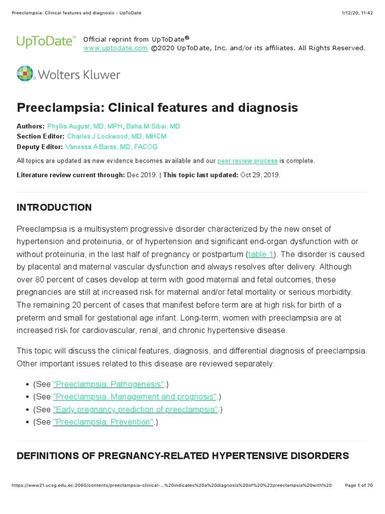 Preeclampsia Clinical Features and Diagnosis UpToDate PDF