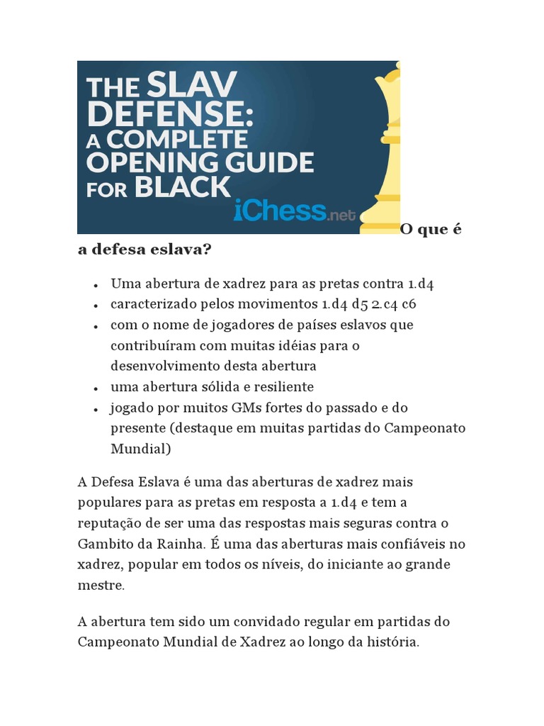 O Que É A Defesa Eslava, PDF, Aberturas (xadrez)