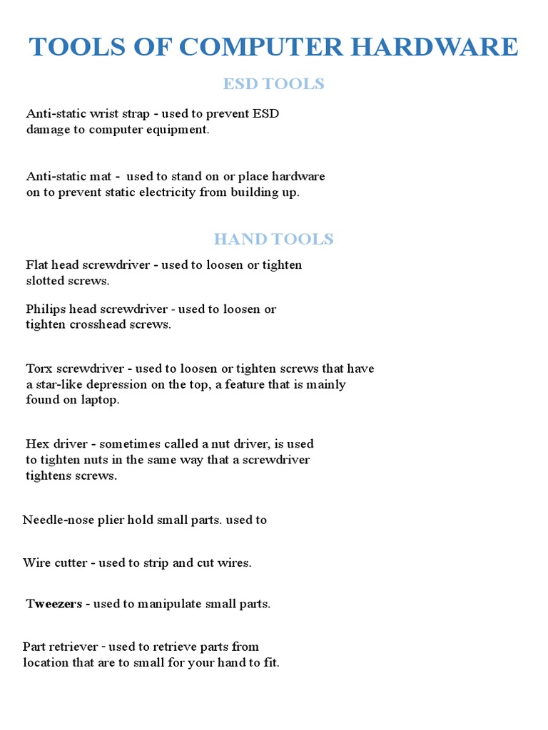 Computer Hardware Tools PDF