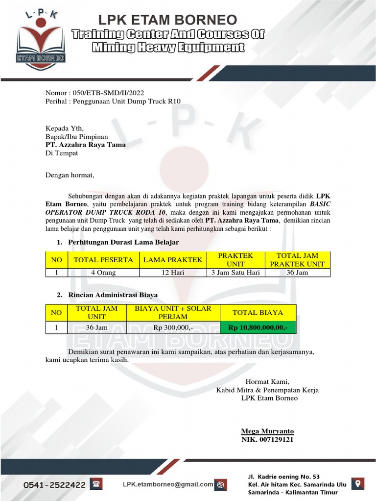 Permohonan Penggunaan Dump Truck R10 | PDF