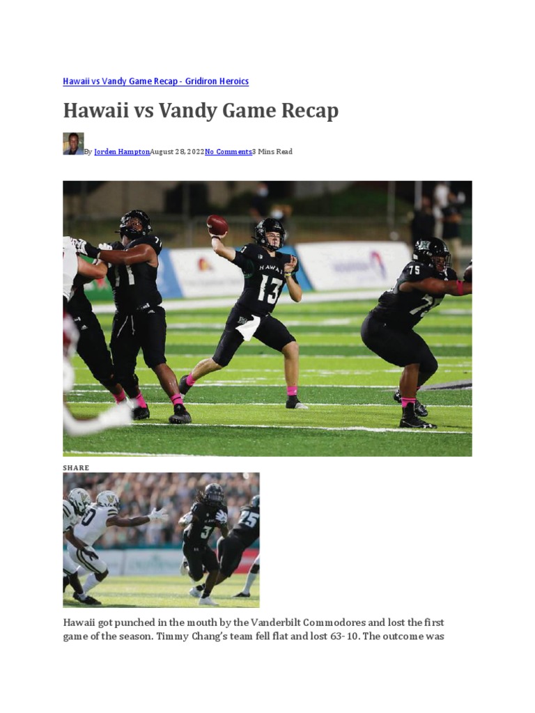 Hawaii Vs Vanderbilt Game Recap PDF Touchdown College Football Conference Seasons