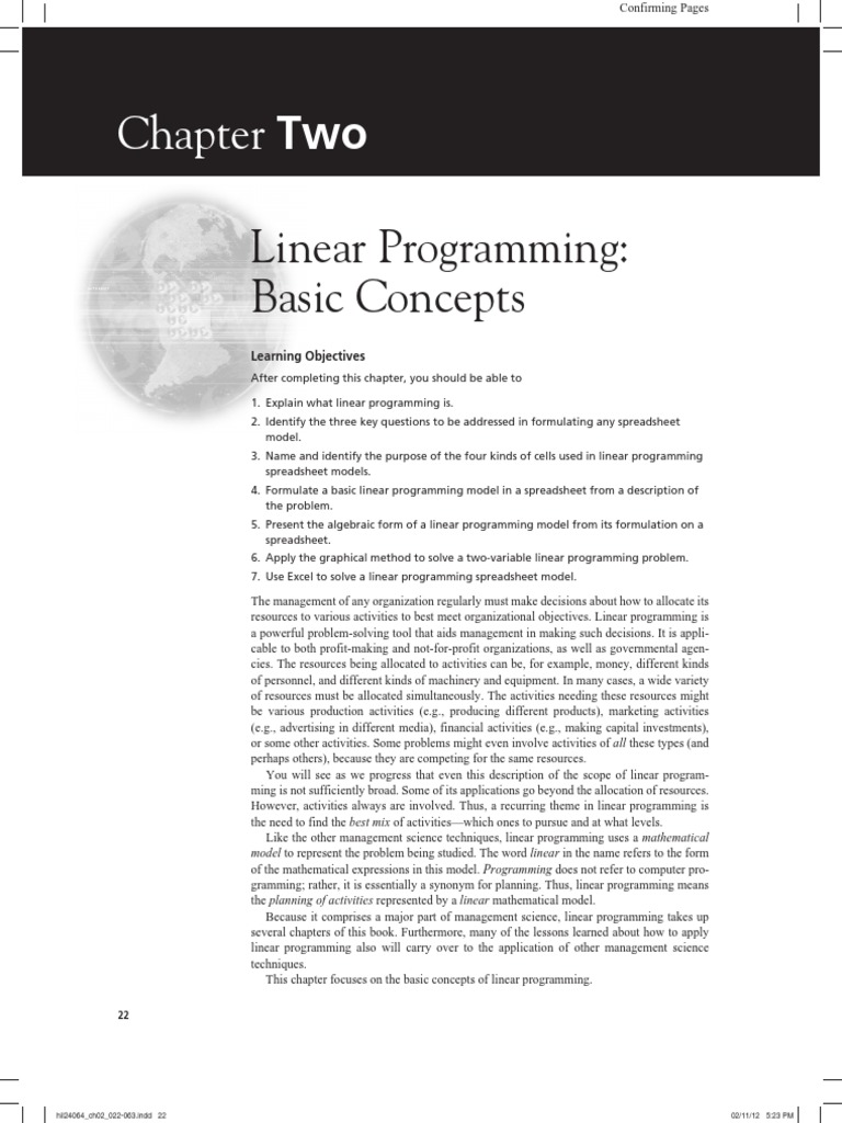Chapter two linear programming basic concepts pdf spreadsheet