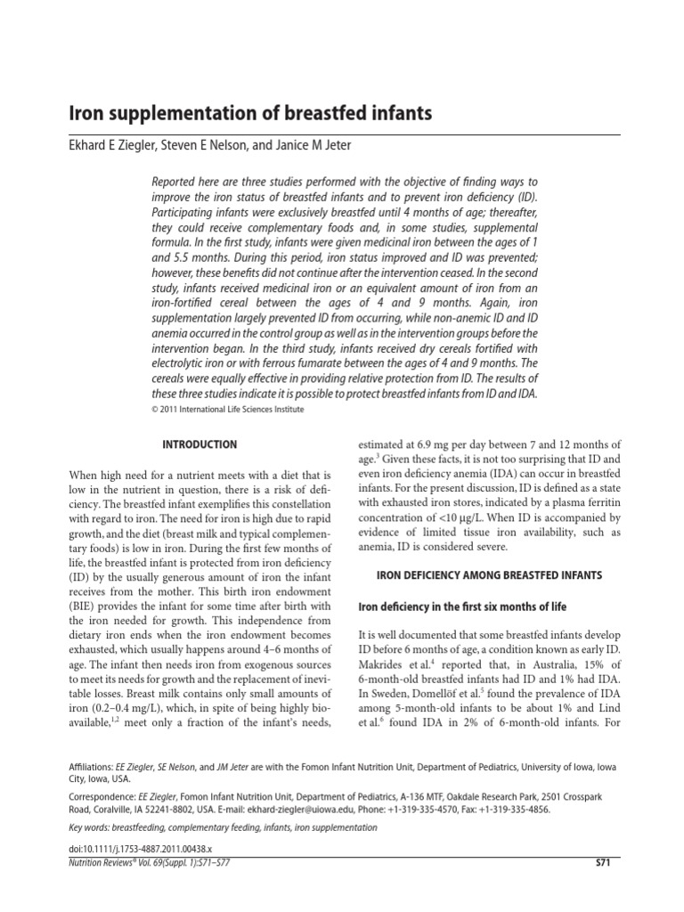 Iron supplementation of breastfed infants PDF Breastfeeding Iron