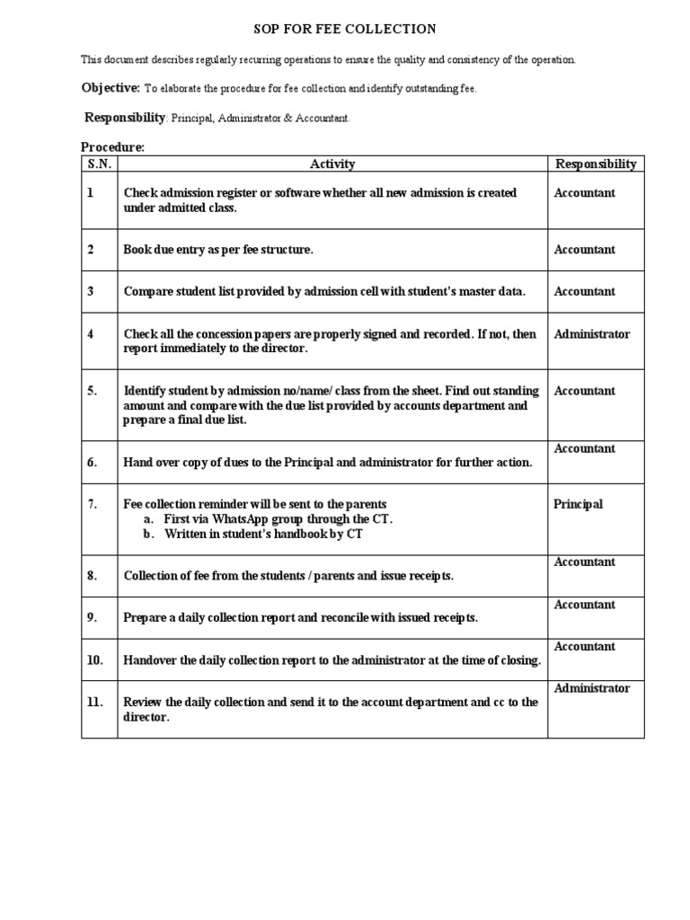 Fee Collection SOP for Schools | PDF | Career & Growth