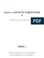Week 1 Activity For English Grade 9