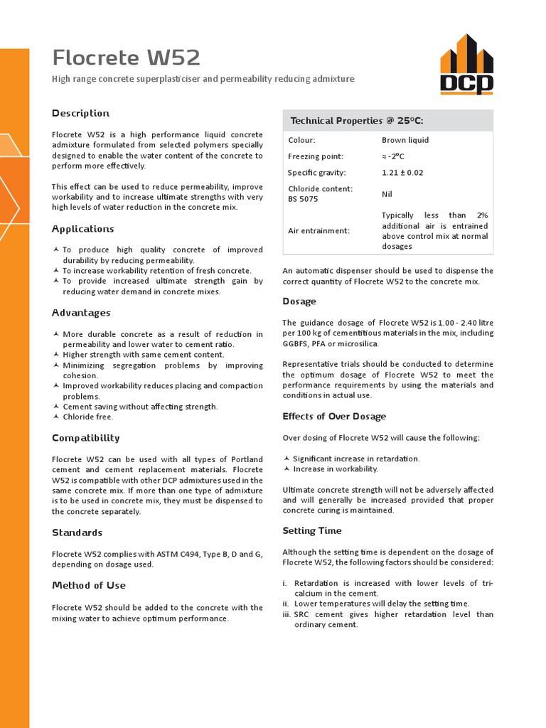 Flocrete W52 | PDF | Concrete | Cement