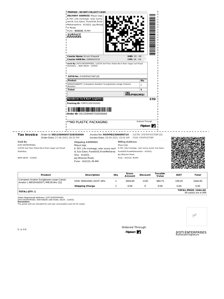 No Plastic Packaging: Tax Invoice | PDF | Business Documents | Economies