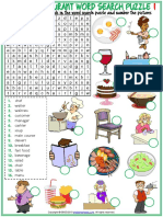 Restaurant Vocabulary Esl Word Search Puzzle Worksheets For Kids