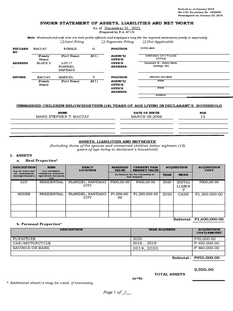 SALN Form | PDF | Net Worth | Financial Services
